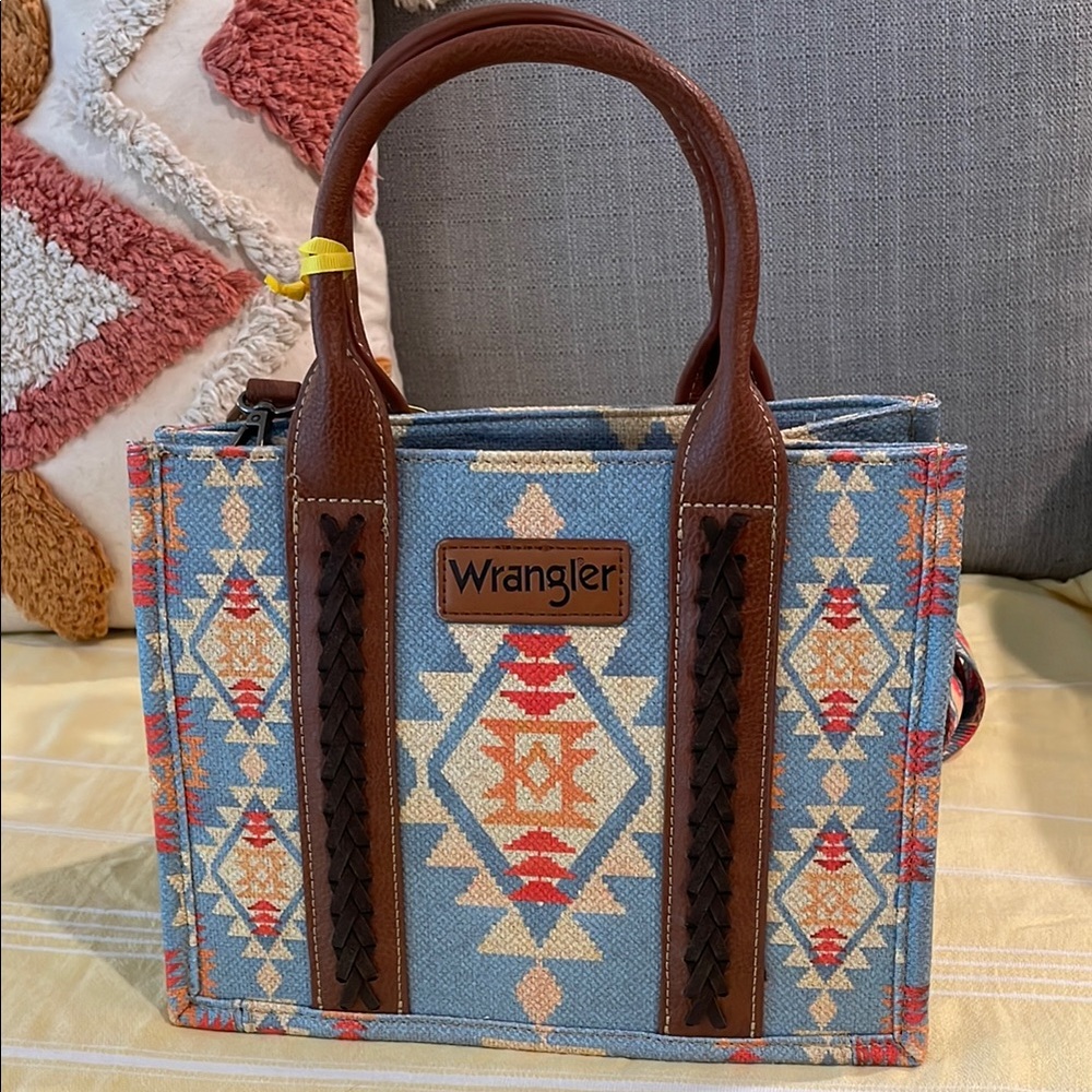 Wrangler Blue and Brown Crossbody Bag with Southwestern Flair - Picture 2 of 6